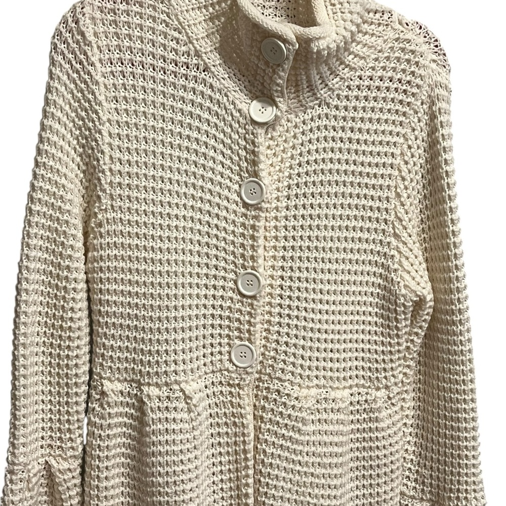 Cream white Button-Up Women's knit crochet Sweater - Picture 4 of 14